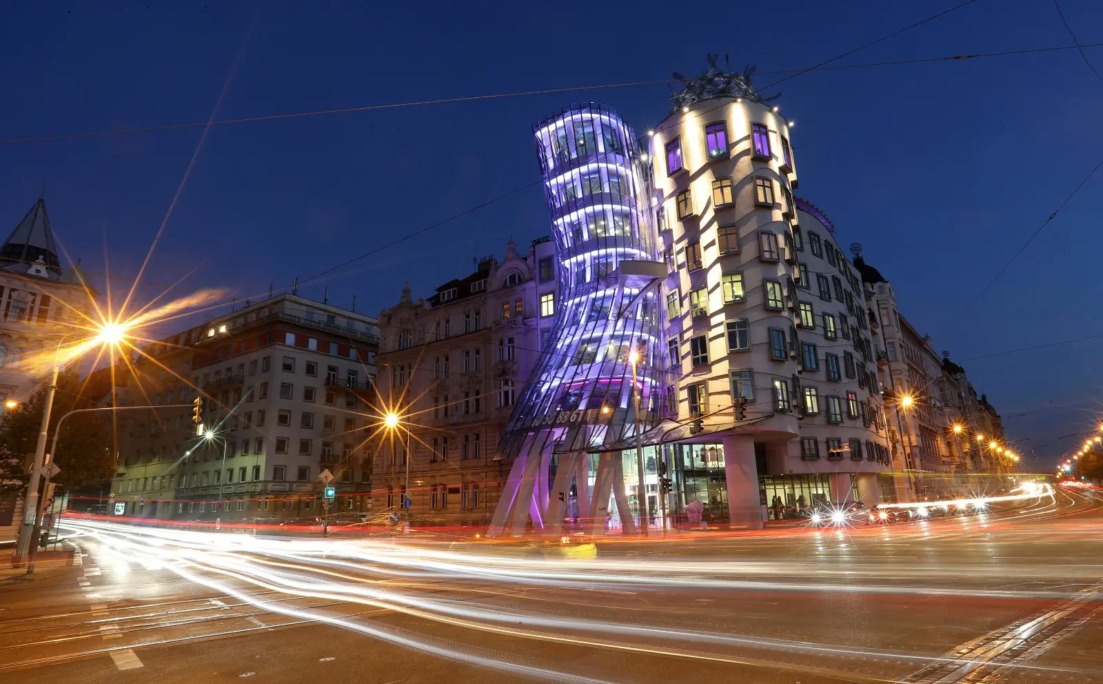 The Dancing House, Prague, at night